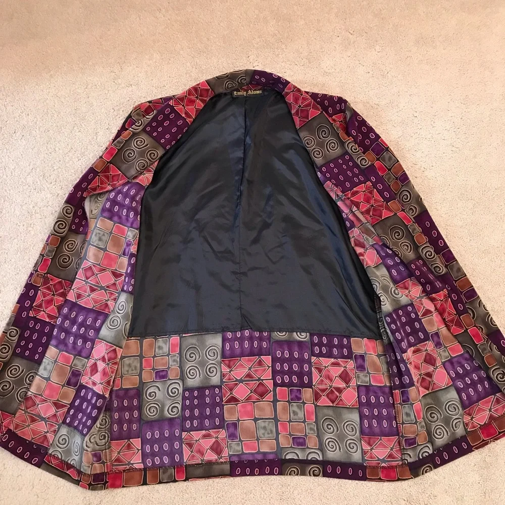Vintage 80s Emily Adams Blazer Jacket Women Medium  Geometric Pop Art Jewel Tone - Picture 5 of 9